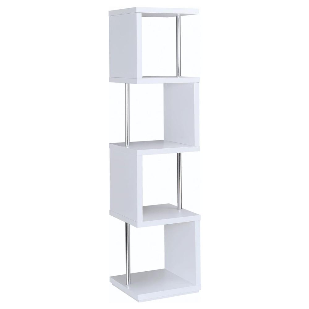 Baxter 4-shelf Bookcase White and Chrome. Picture 8