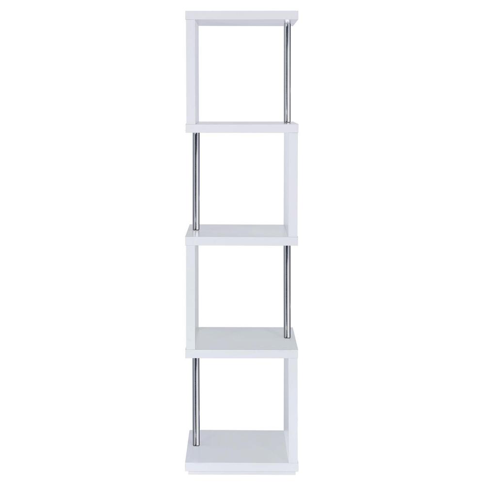Baxter 4-shelf Bookcase White and Chrome. Picture 9