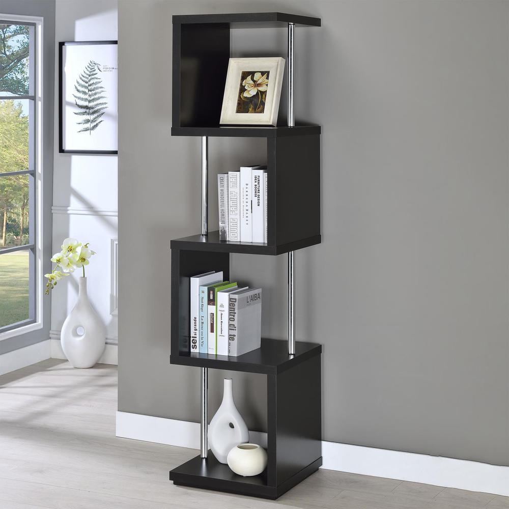 Baxter 4-shelf Bookcase Black and Chrome. Picture 1