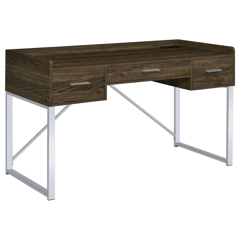 Angelica 3-drawer Writing Desk Walnut and Chrome. Picture 2