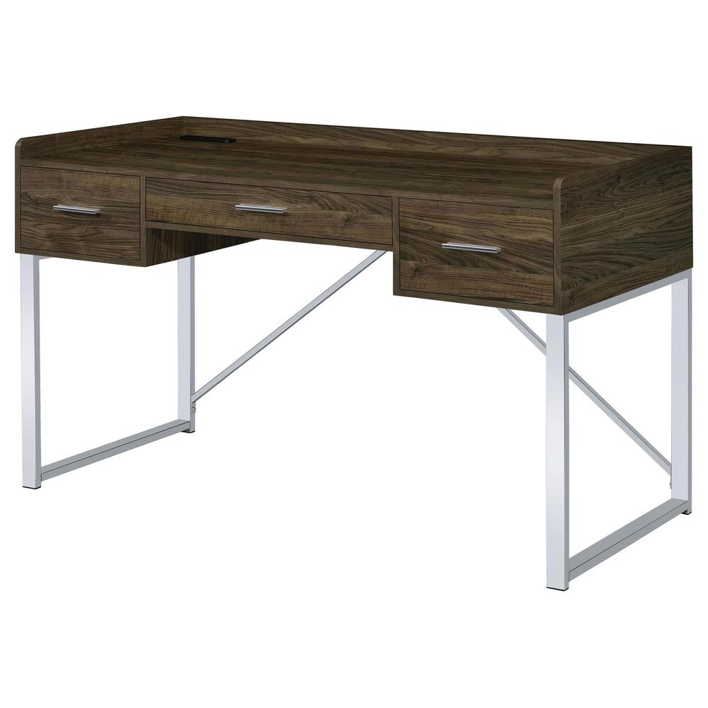 Angelica 3-drawer Writing Desk Walnut and Chrome. Picture 5