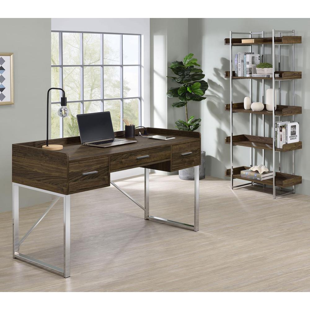 Angelica 3-drawer Writing Desk Walnut and Chrome. Picture 15