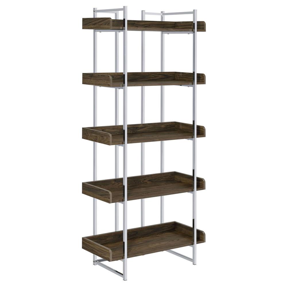 Angelica 5-shelf Bookcase Walnut and Chrome. Picture 2