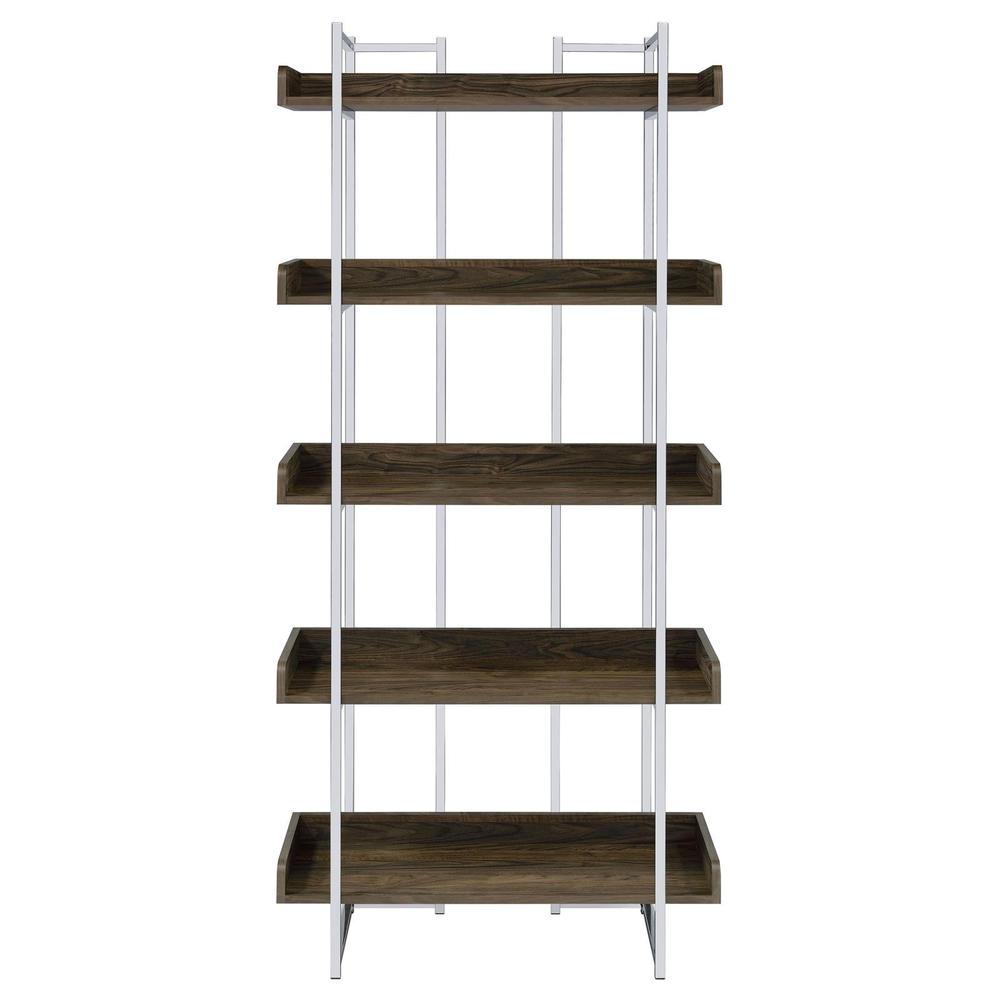 Angelica 5-shelf Bookcase Walnut and Chrome. Picture 3
