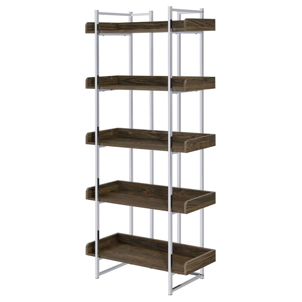 Angelica 5-shelf Bookcase Walnut and Chrome. Picture 4