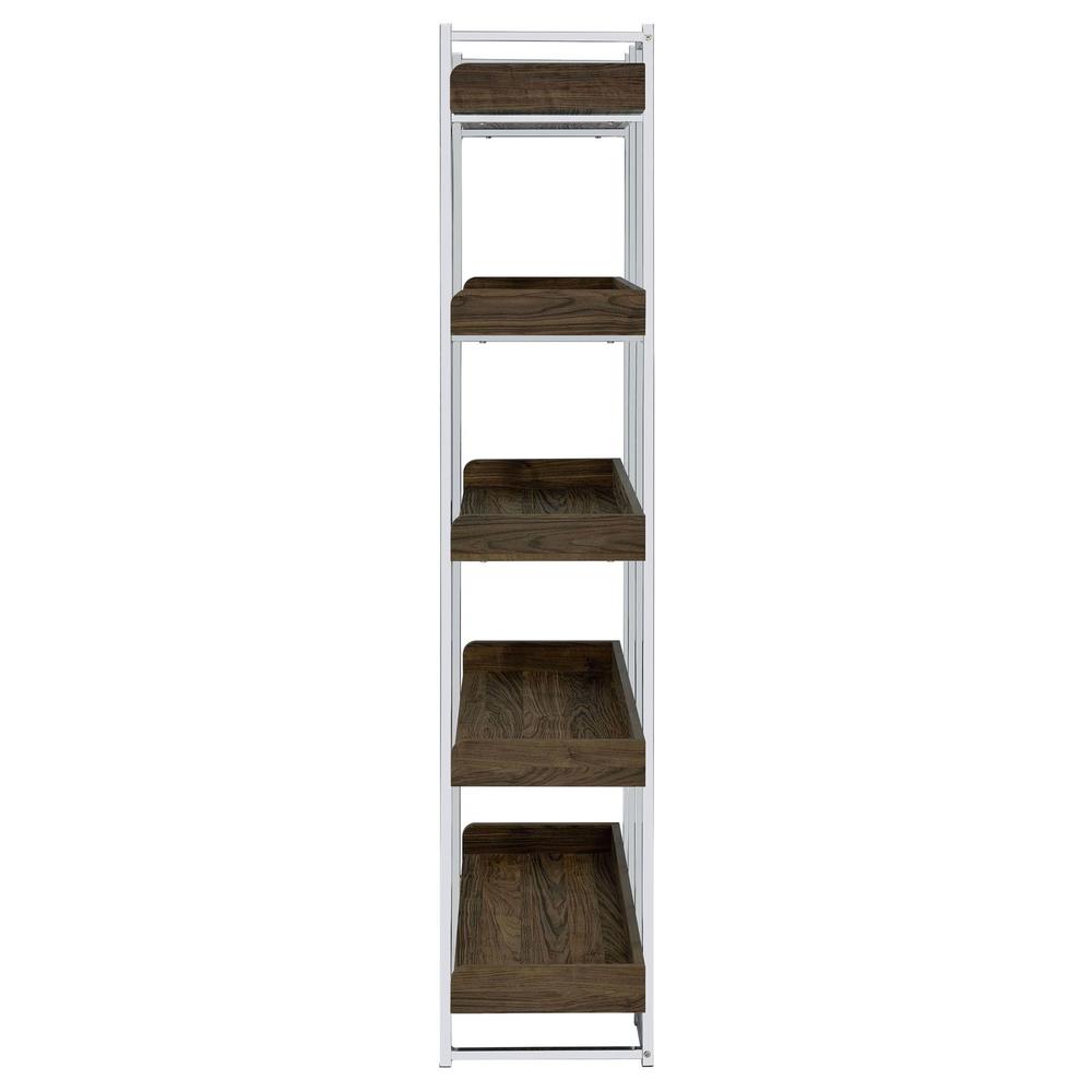 Angelica 5-shelf Bookcase Walnut and Chrome. Picture 5