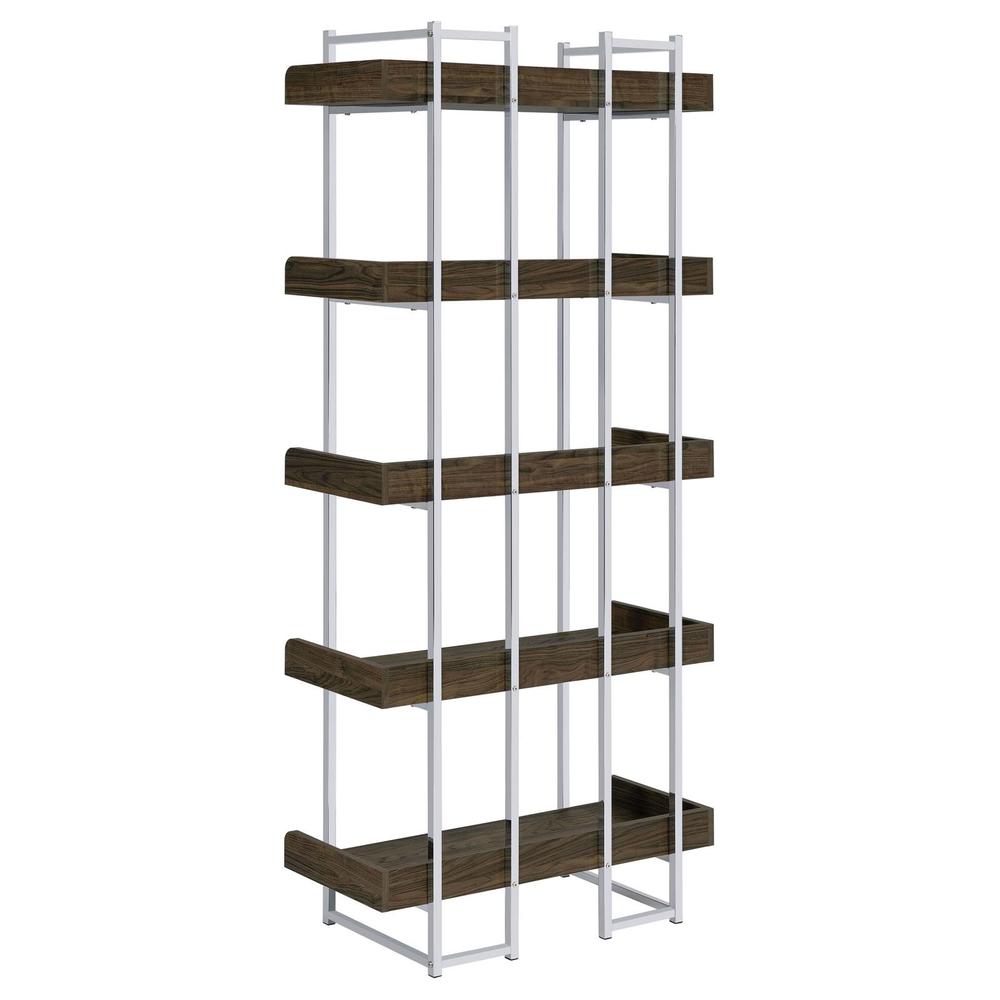 Angelica 5-shelf Bookcase Walnut and Chrome. Picture 6