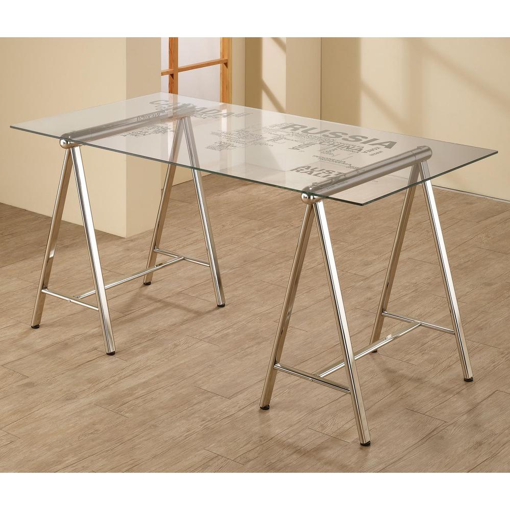 Patton World Map Writing Desk Nickel and Printed Clear. Picture 1