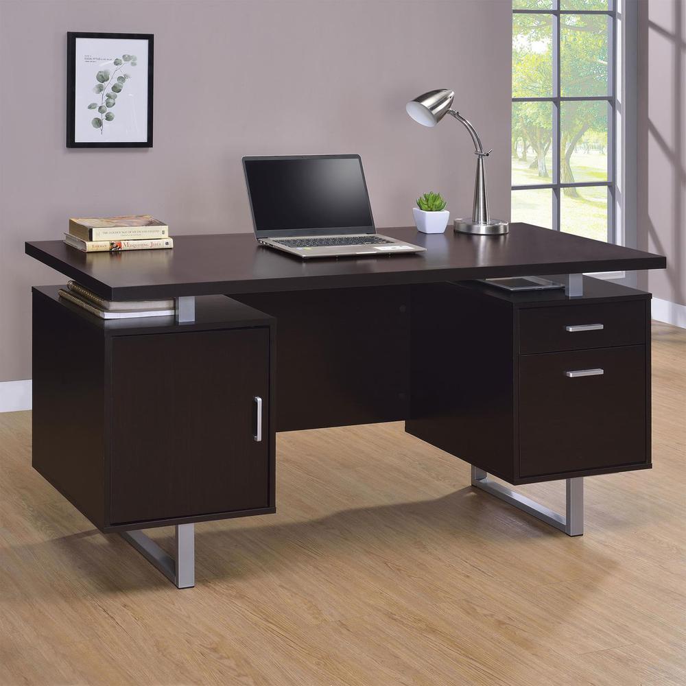 Lawtey Rectangular Storage Office Desk Cappuccino. Picture 1