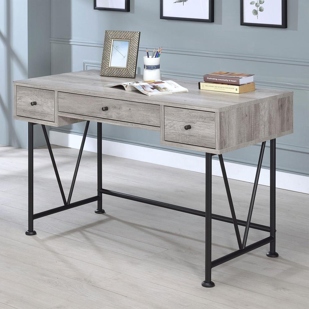 Analiese 3-drawer Writing Desk Grey Driftwood and Black. Picture 1