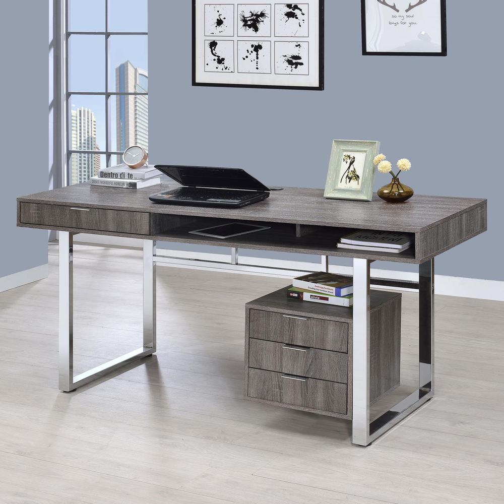 Whitman 4-drawer Writing Desk Weathered Grey. Picture 1