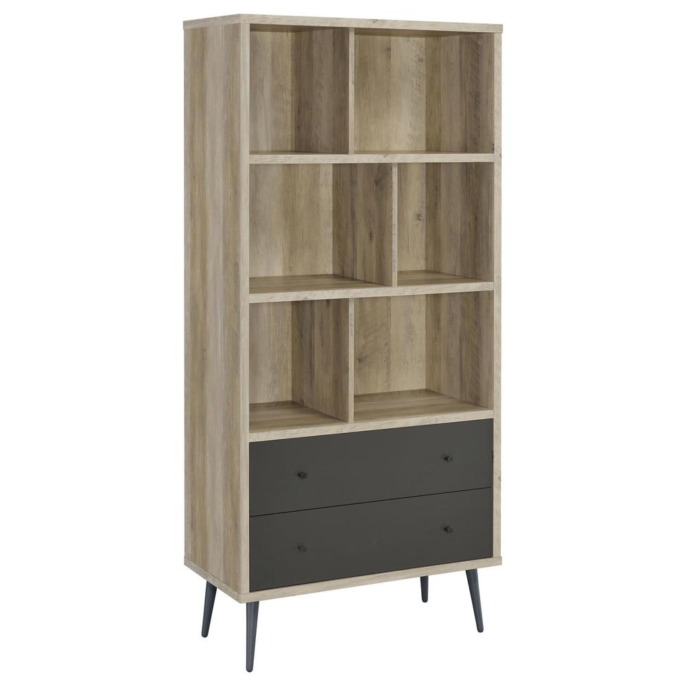 Maeve 3-shelf Engineered Wood Bookcase with Drawers Antique Pine and Grey. Picture 1