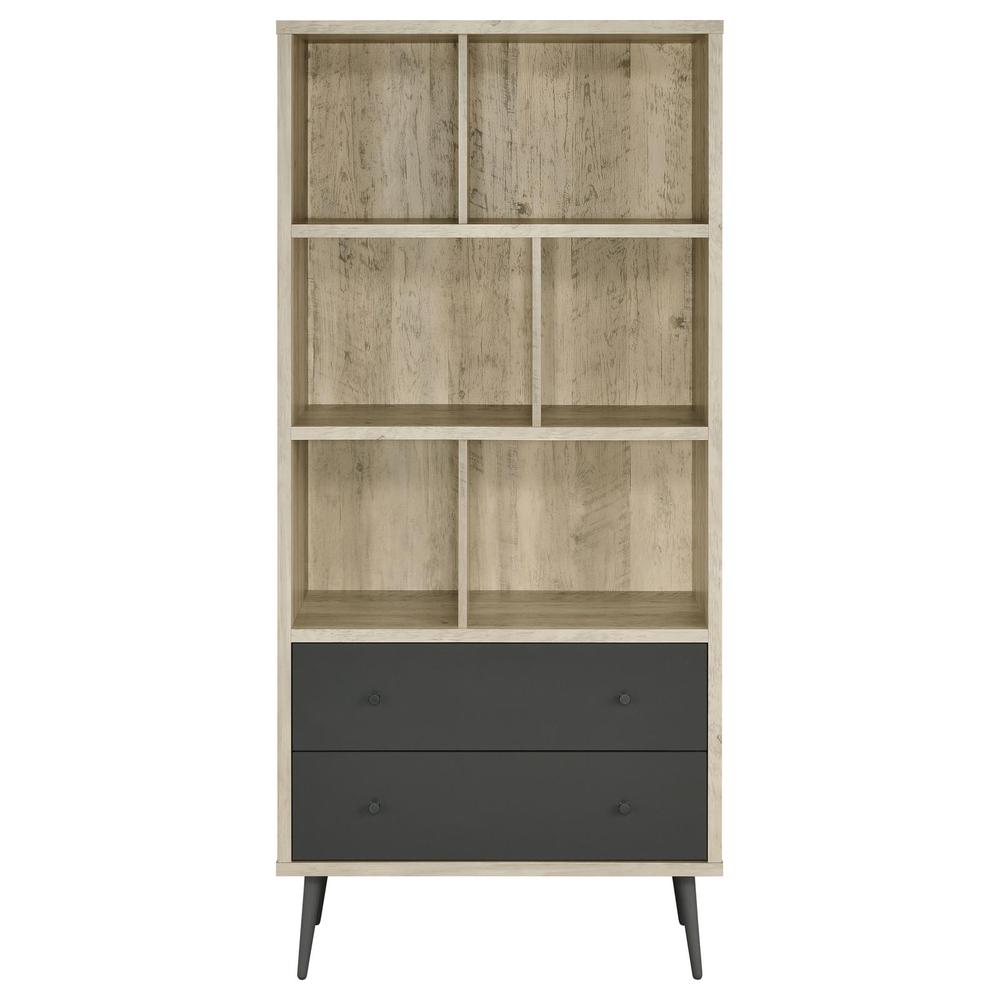 Maeve 3-shelf Engineered Wood Bookcase with Drawers Antique Pine and Grey. Picture 3