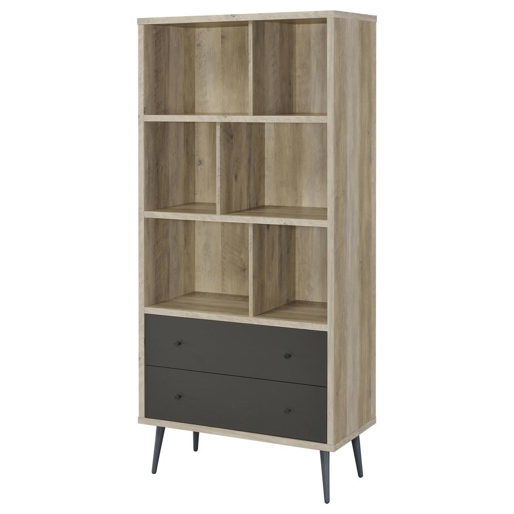 Maeve 3-shelf Engineered Wood Bookcase with Drawers Antique Pine and Grey. Picture 4