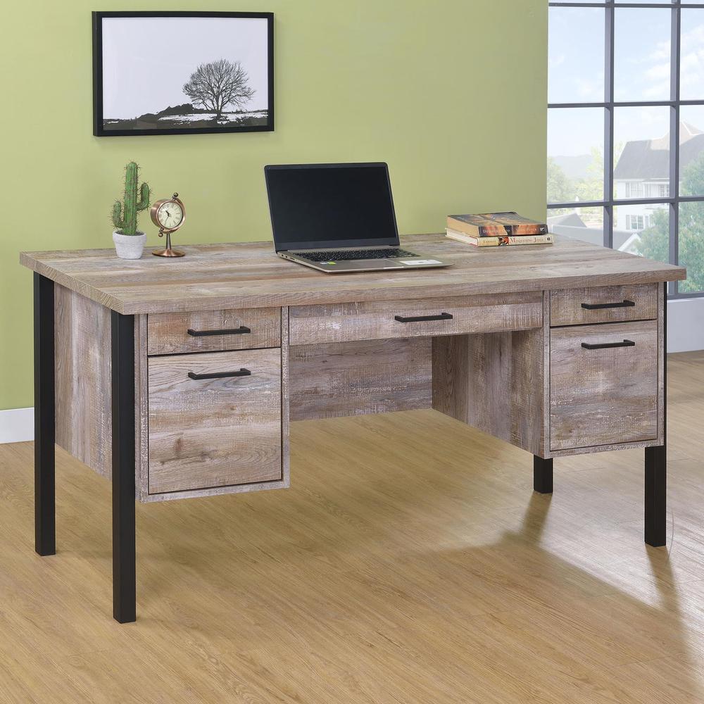 Samson 4-drawer Office Desk Weathered Oak. Picture 1