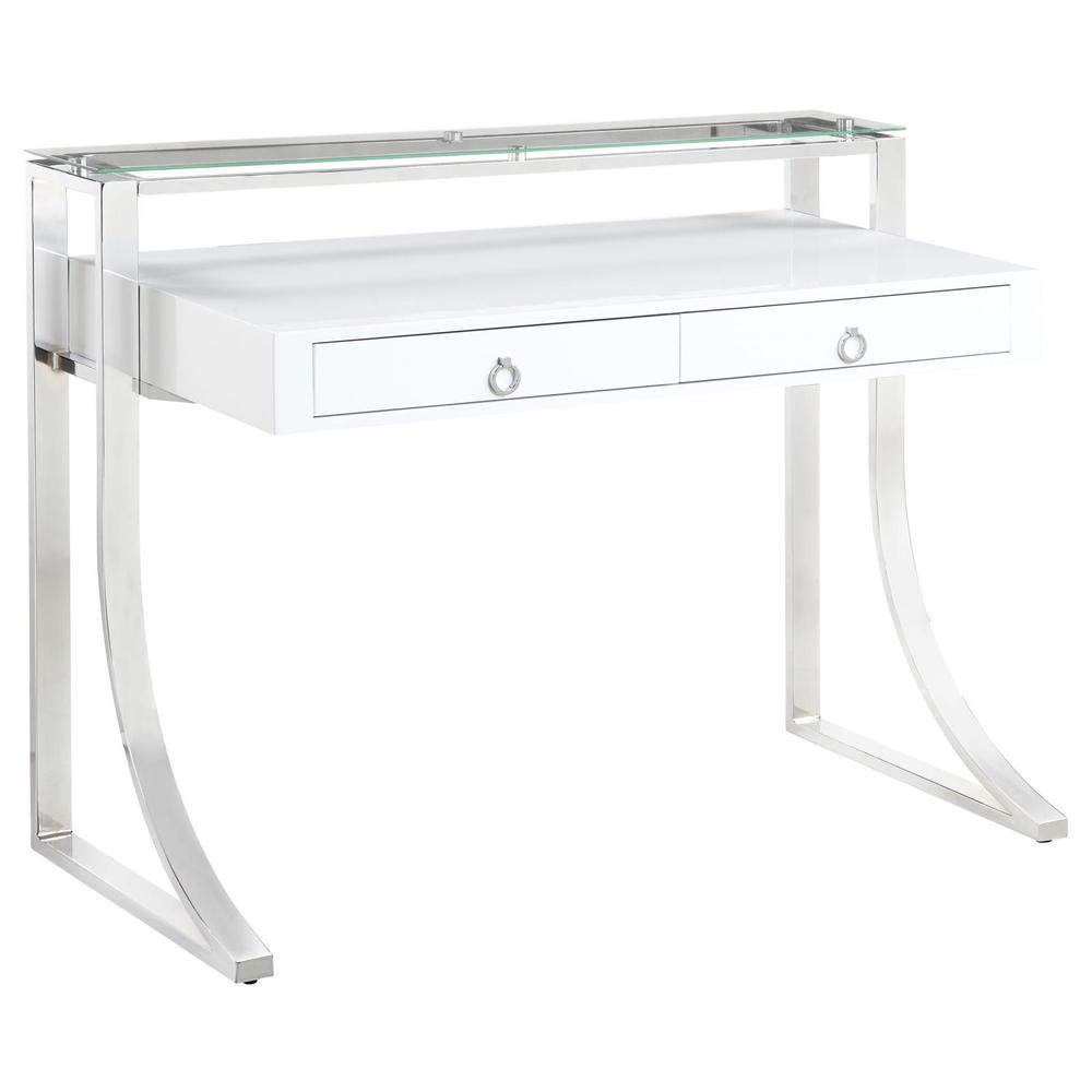 Gemma 2-drawer Writing Desk Glossy White and Chrome. Picture 2