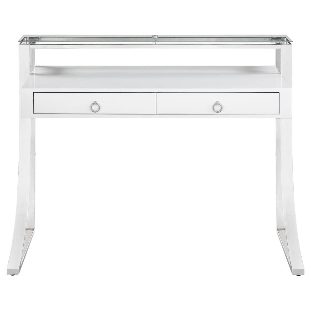 Gemma 2-drawer Writing Desk Glossy White and Chrome. Picture 3