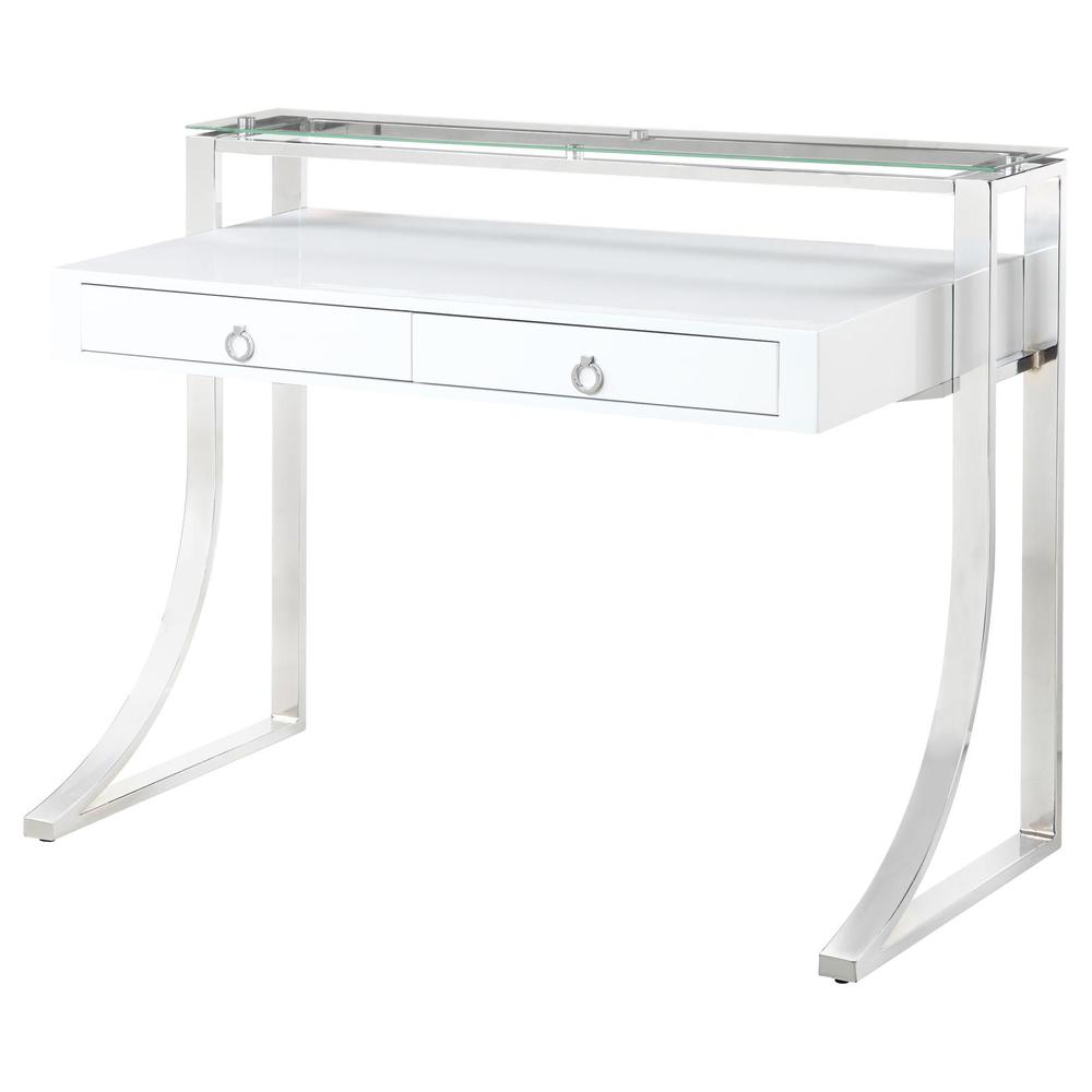 Gemma 2-drawer Writing Desk Glossy White and Chrome. Picture 4