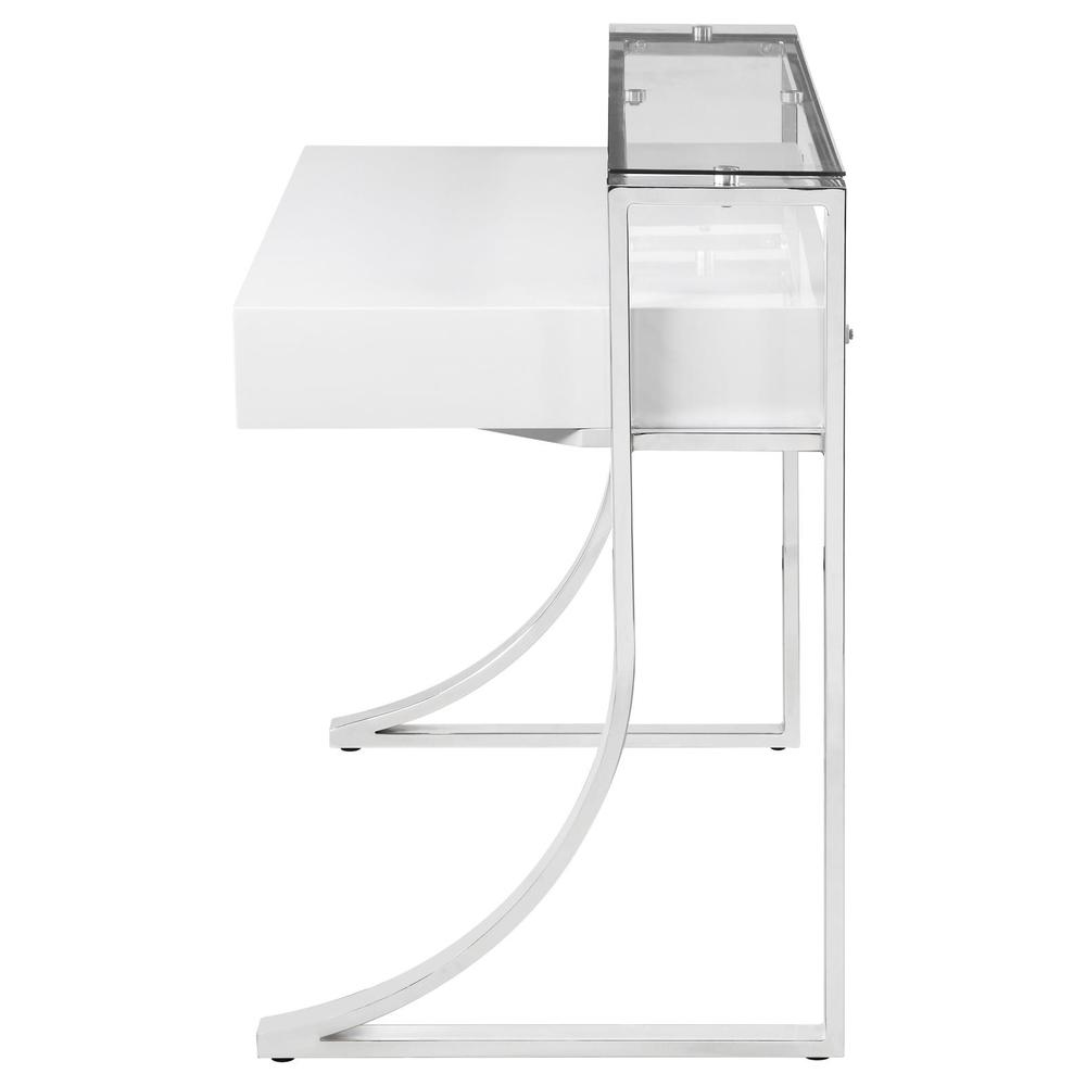 Gemma 2-drawer Writing Desk Glossy White and Chrome. Picture 5