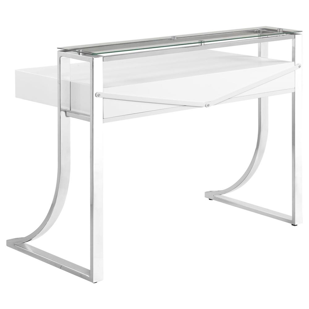 Gemma 2-drawer Writing Desk Glossy White and Chrome. Picture 6