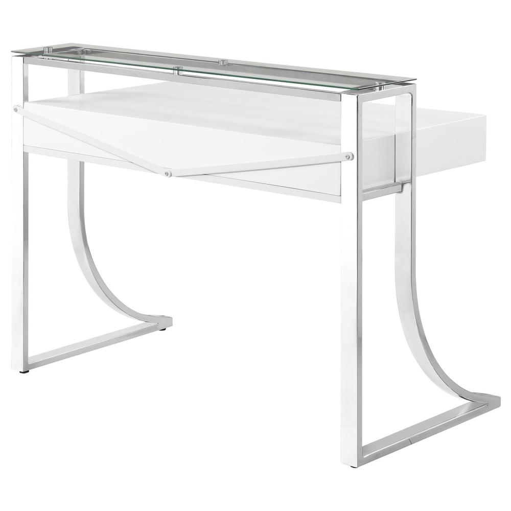 Gemma 2-drawer Writing Desk Glossy White and Chrome. Picture 8