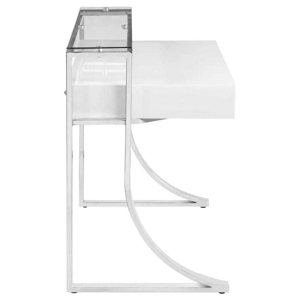Gemma 2-drawer Writing Desk Glossy White and Chrome. Picture 9