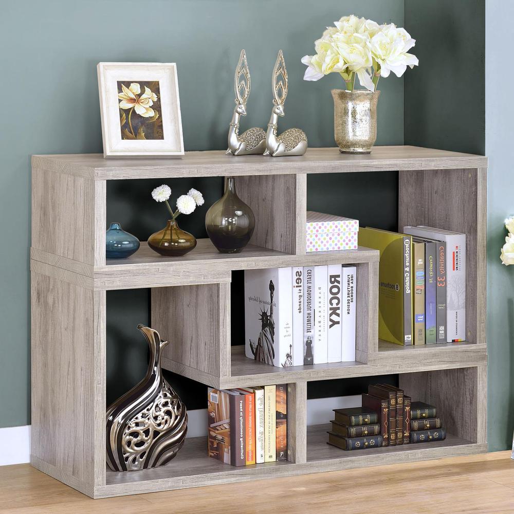 Velma Convertable Bookcase and TV Console Grey Driftwood. Picture 1