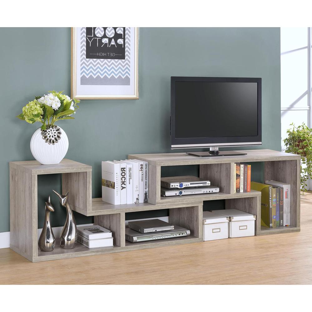 Velma Convertable Bookcase and TV Console Grey Driftwood. Picture 4