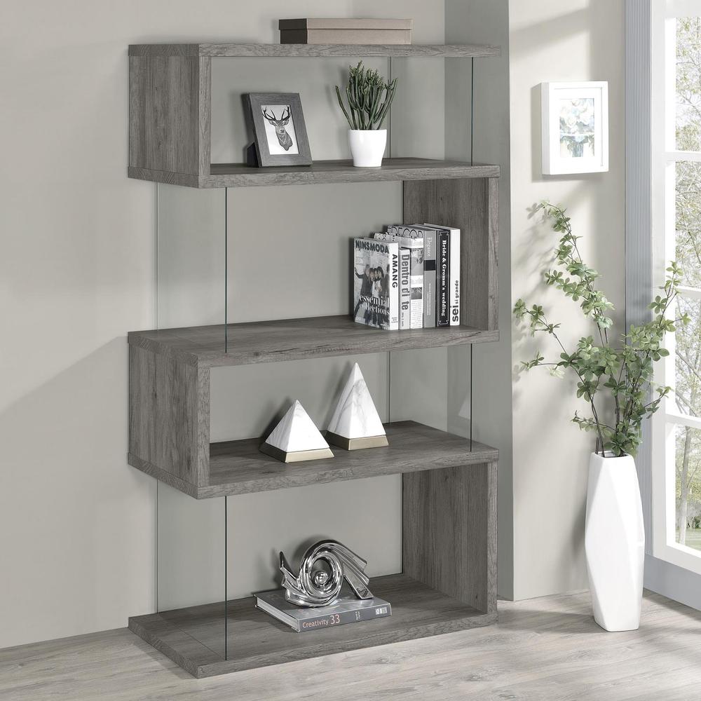 Emelle 4-shelf Bookcase with Glass Panels. Picture 1