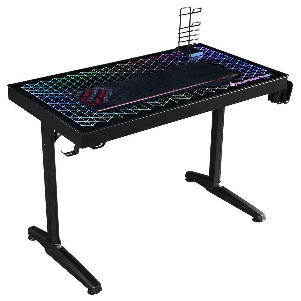 Avoca Tempered Glass Top Gaming Desk Black. Picture 2
