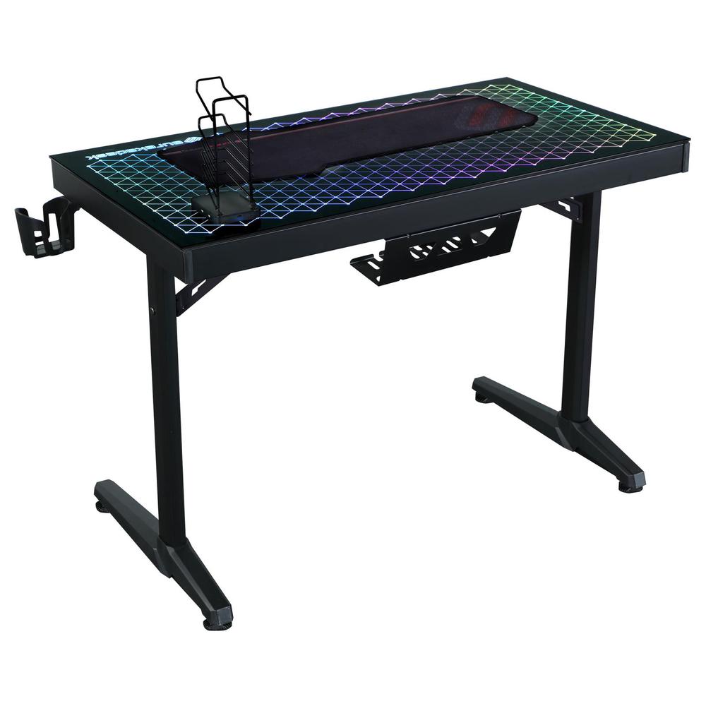 Avoca Tempered Glass Top Gaming Desk Black. Picture 3