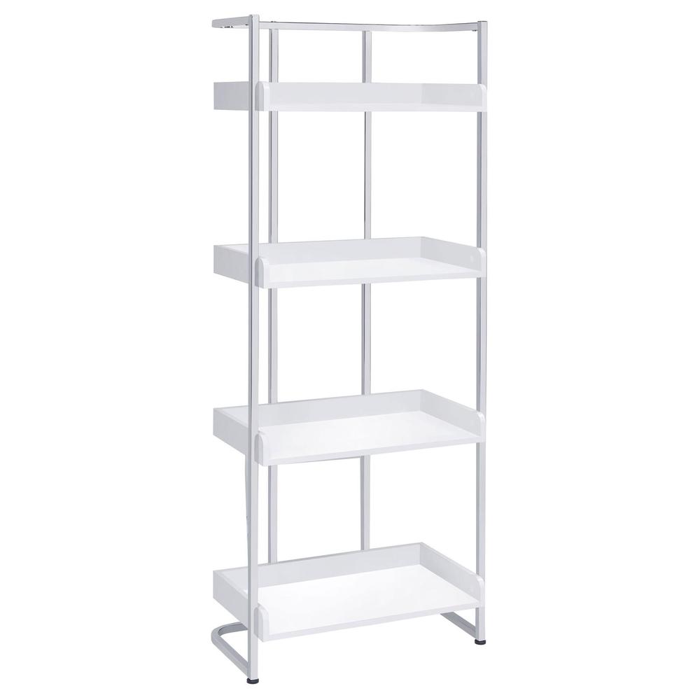 Ember 4-shelf Bookcase White High Gloss and Chrome. Picture 1