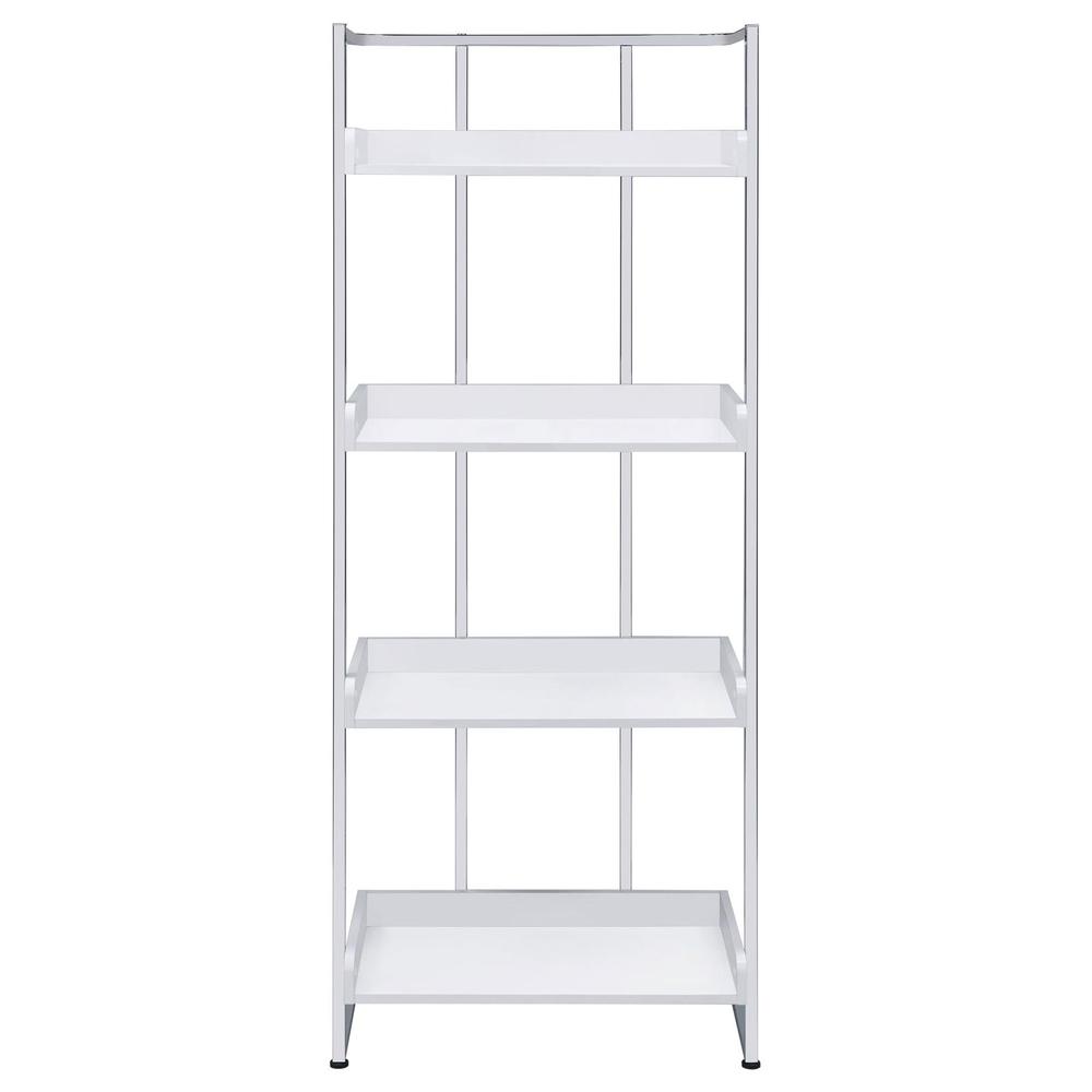Ember 4-shelf Bookcase White High Gloss and Chrome. Picture 3
