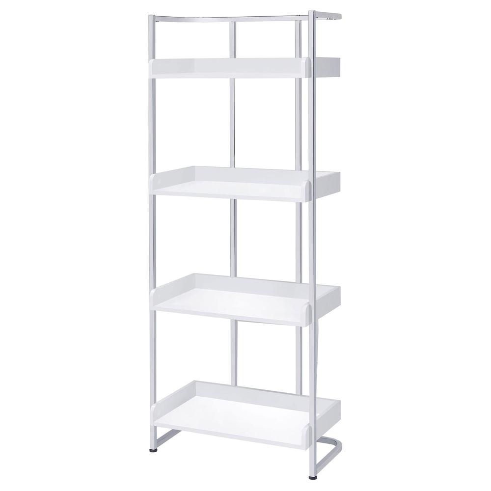 Ember 4-shelf Bookcase White High Gloss and Chrome. Picture 4