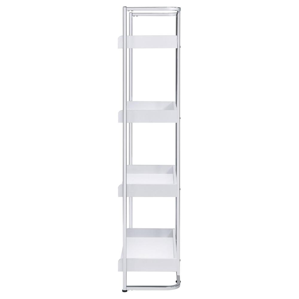 Ember 4-shelf Bookcase White High Gloss and Chrome. Picture 5