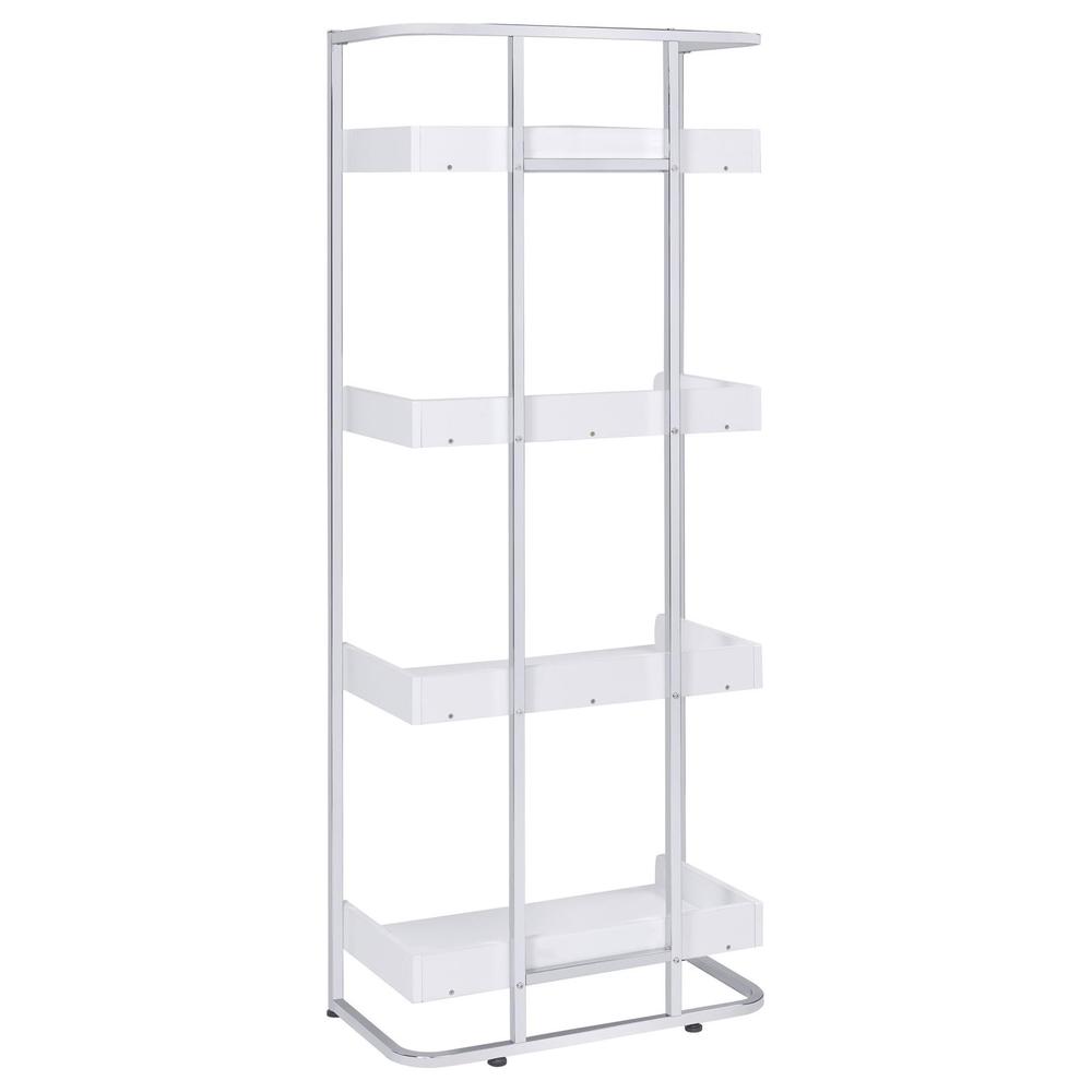 Ember 4-shelf Bookcase White High Gloss and Chrome. Picture 6