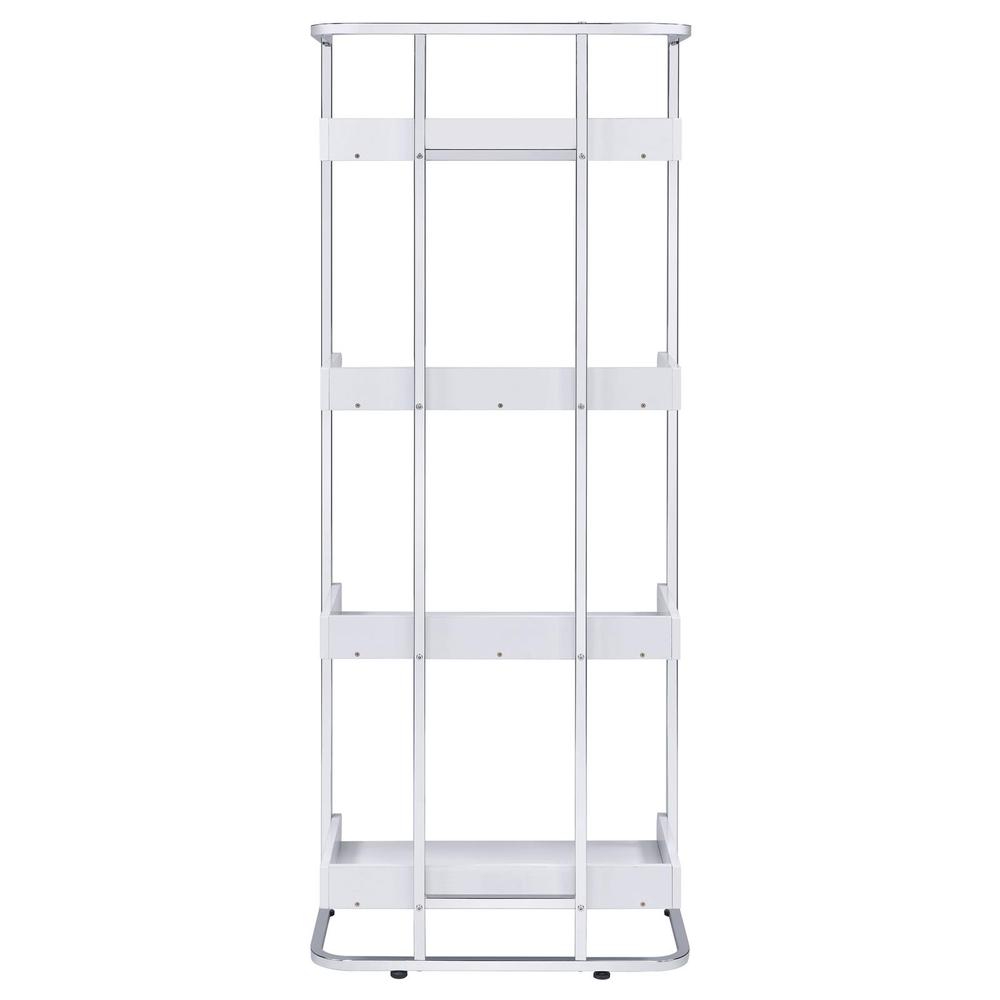 Ember 4-shelf Bookcase White High Gloss and Chrome. Picture 7