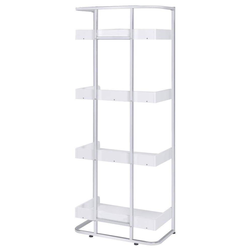 Ember 4-shelf Bookcase White High Gloss and Chrome. Picture 8