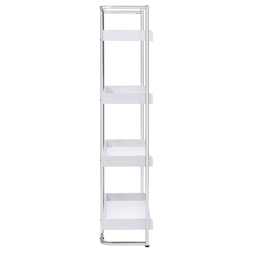 Ember 4-shelf Bookcase White High Gloss and Chrome. Picture 9