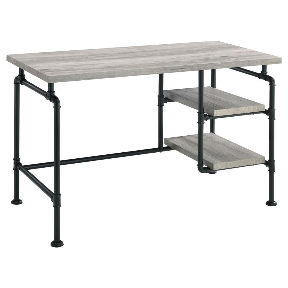 Delray 2-tier Open Shelving Writing Desk Grey Driftwood and Black. Picture 2