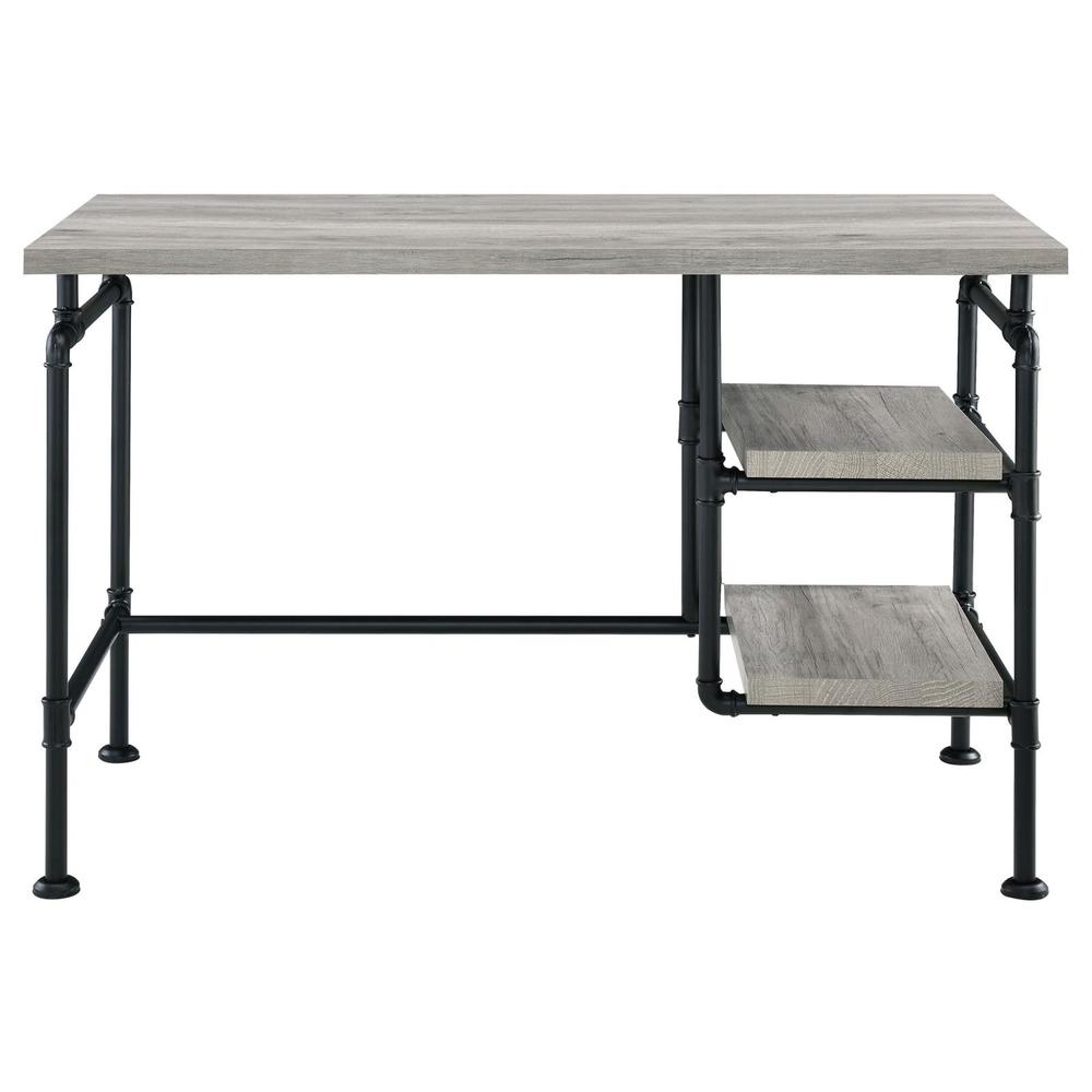 Delray 2-tier Open Shelving Writing Desk Grey Driftwood and Black. Picture 3