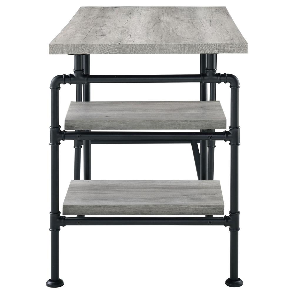 Delray 2-tier Open Shelving Writing Desk Grey Driftwood and Black. Picture 4