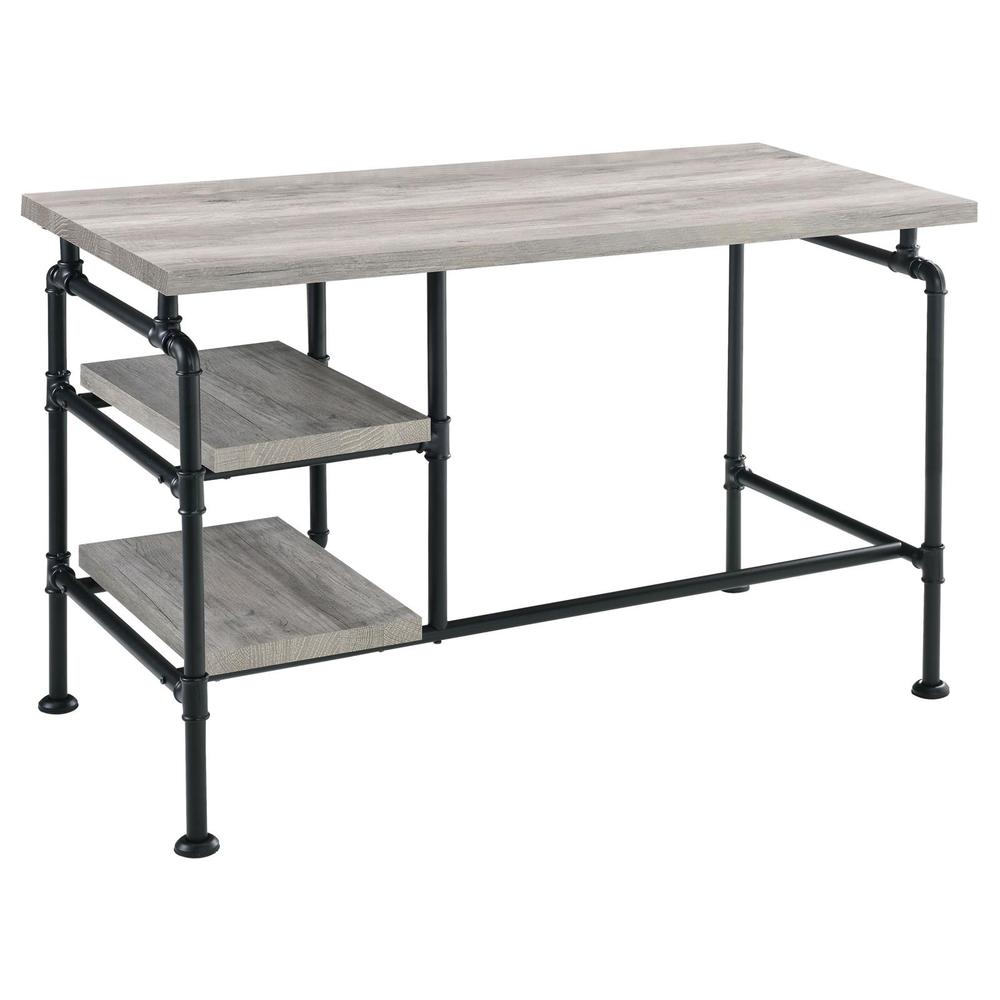 Delray 2-tier Open Shelving Writing Desk Grey Driftwood and Black. Picture 5