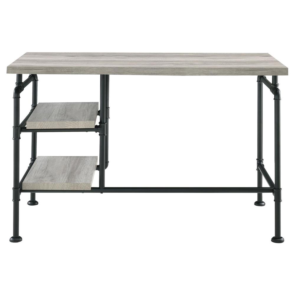 Delray 2-tier Open Shelving Writing Desk Grey Driftwood and Black. Picture 6