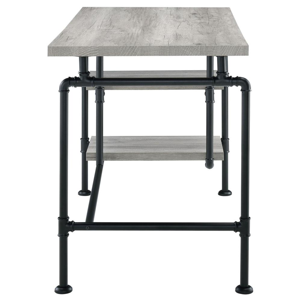 Delray 2-tier Open Shelving Writing Desk Grey Driftwood and Black. Picture 7