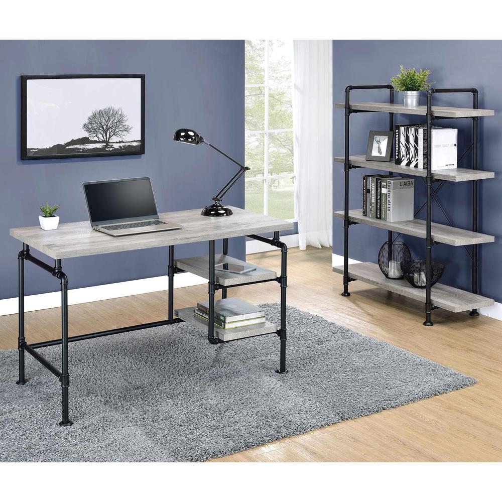 Delray 2-tier Open Shelving Writing Desk Grey Driftwood and Black. Picture 10
