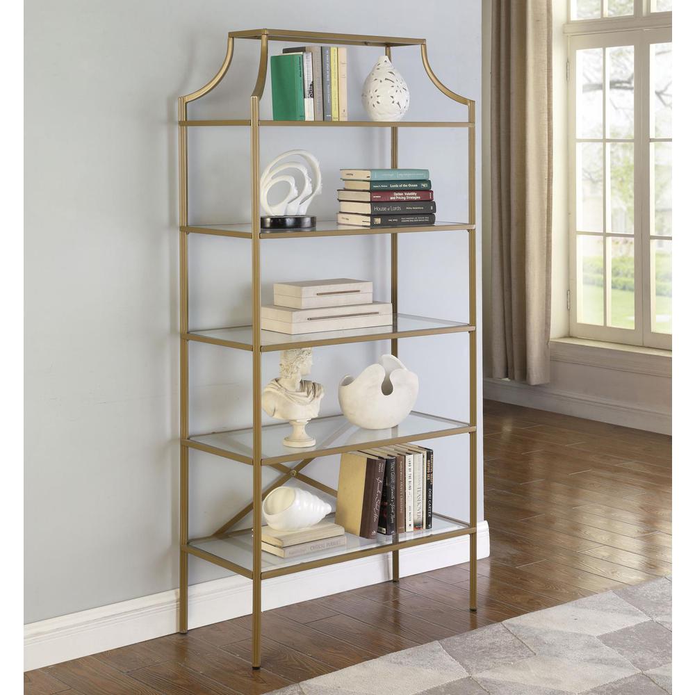 Serena 5-tier Tempered Glass Shelves Bookcase Matte Gold. Picture 1