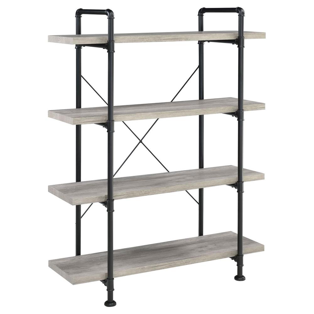 Delray 4-tier Open Shelving Bookcase Grey Driftwood and Black. Picture 2