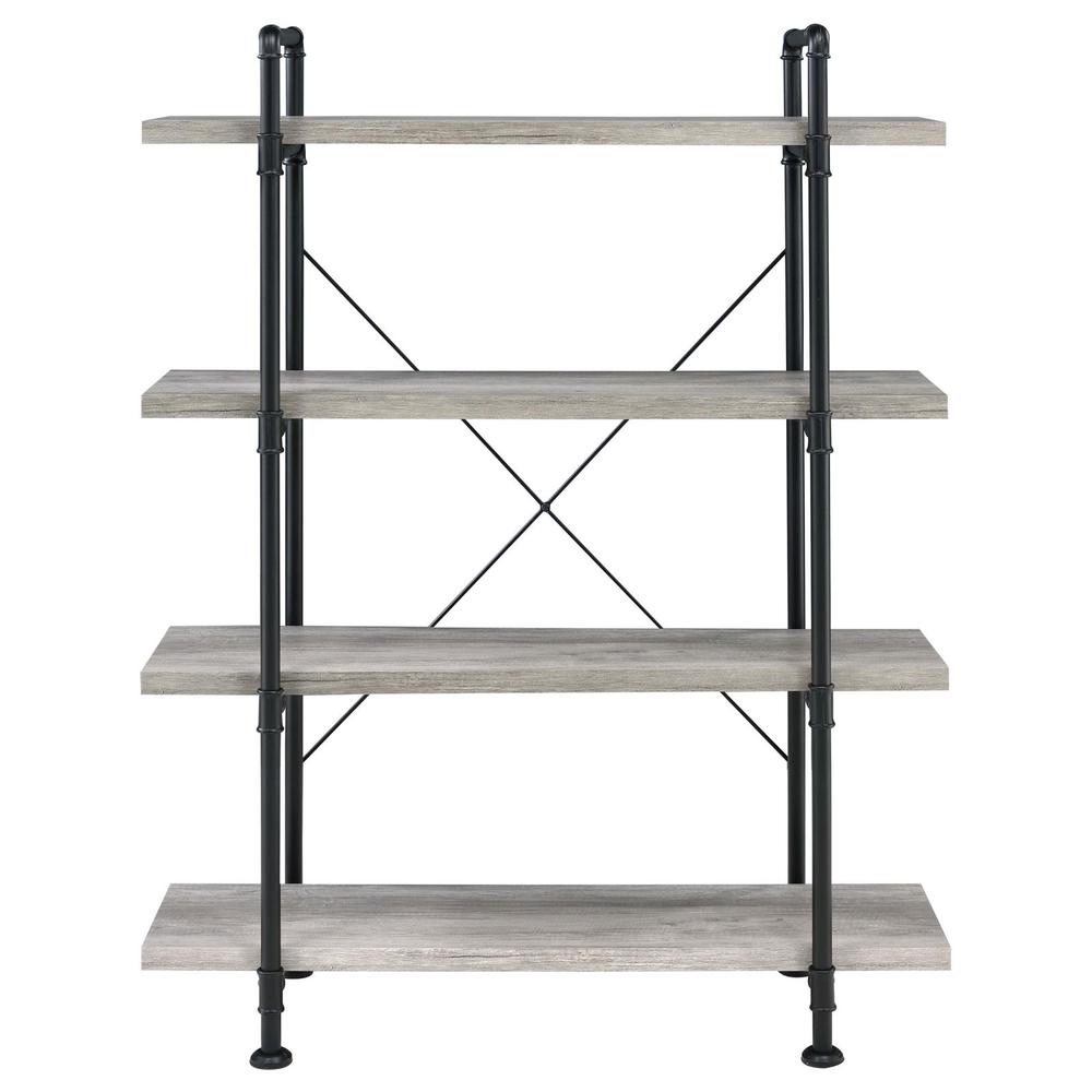 Delray 4-tier Open Shelving Bookcase Grey Driftwood and Black. Picture 3