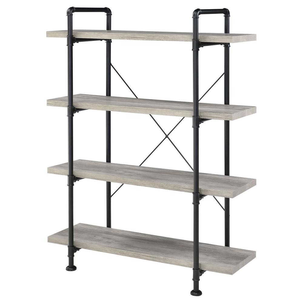 Delray 4-tier Open Shelving Bookcase Grey Driftwood and Black. Picture 4
